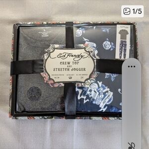 Ed Hardy 2 Piece Tattoo Print Top And Jogger Pants Set Mens Size Large NEW!